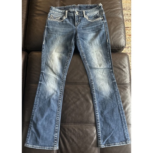 Vigoss The Chelsea Slim Boot 7/8 33 Long Denim Jeans Medium Wash Distressed - Picture 2 of 16